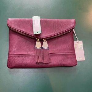 NWT Urban Expressions Dark Purple Tassel Zip Vegan Leather Clutch